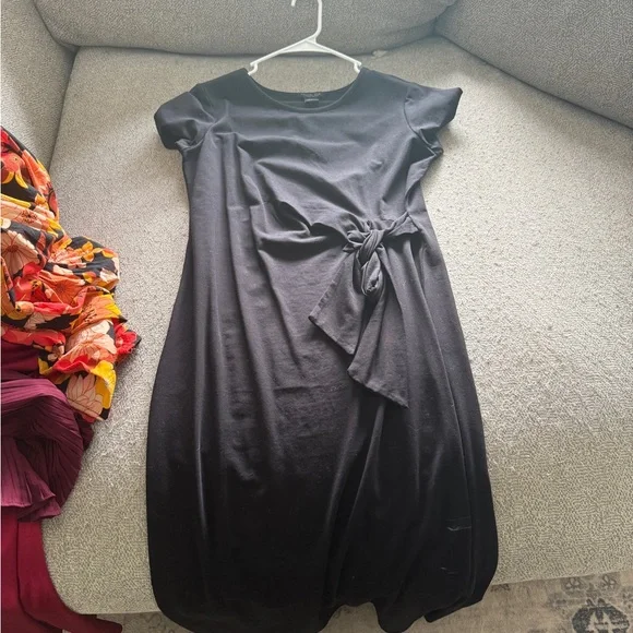 Rachel Zoe Black Asymmetrical Ruched Midi Dress, tshirt dress